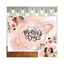 8x6ft Happy Mother's Day Photography Backdrop Gold Pink Flowers Background