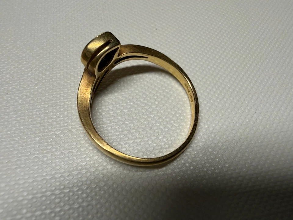 Anillo de oro amarillo vintage de diamantes con zafiro azul de 14k talla 6 Foto 4 de 4
