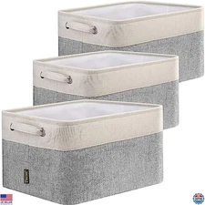 BALEINE 3 Pack Fabric Storage Bins for Shelves, Linen Storage Baskets for