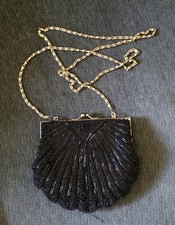 LA REGALE LTD. VINTAGE BEADED BLACK FORMAL EVENING PURSE