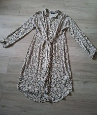 M&S White Abstract Print Shirt Dress Front Tie Collar Casual Smart Work UK8