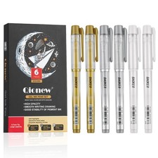 3 Colors Gel Pen Set, 6 Pack, 0.7mm Extra Fine Point,White,Gold and Silver Ge...