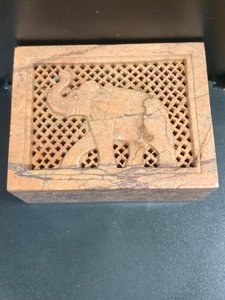Soapstone, Marble Carved 3 D, Elephant Trinket Box, India