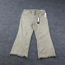 Liverpool Pants Womens Petite 14 Green Hannah Crop Flare Fringe 33x23 NWT