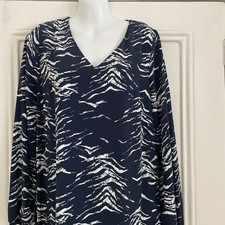 Roman Navy Blue White Tiered Hem Dress - Size 12 - Long Sleeves