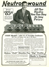 Pubblicità Radio Neutrowound originale 1925 S-L-F Condensatori Variabili Tunes Tutte le Stazioni