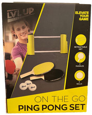 LVL UP On The Go Ping Pong Set-Retracting Net-2 Paddles-3 Balls LOG101VLT-NEW