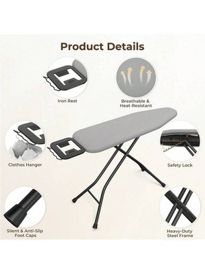 Butterslay Portable Iron Table Adjustable 4-Layer Pad Foldable For Laundry Dorm