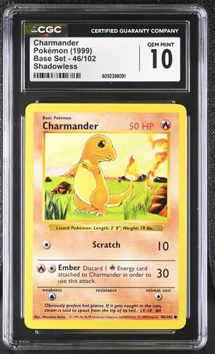 CGC 10 GEM MINT Charmander 1999 Base Set 46/102 Shadowless Pokemon Card
