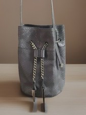 Halston Heritage Mini Bucket Bag Crossbody Purse Drawstring Gray Grey Silver