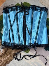 38” bust Lingerie Diva Corset Blue Satin Black Lace Up Ribbon Bows Y2K Lingerie