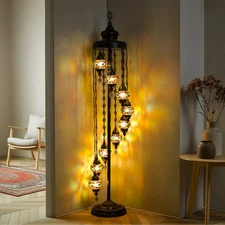 Turkish Mosaic Floor Lamp 9 Globes – 71” Tall Handmade Lamp with Bulbs Included 