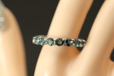 925 Sterling Silver Round Blue CZ Eternity Size 6.5 Band Ring 3.3 Grams RIN9589 