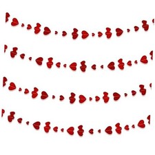 4 Pack Red Heart Banner Valentine's Day Hanging Garland Glitter Heart Streamer