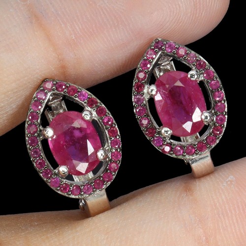 925 Sterling Silver Earrings Oval Ruby 7x5mm Ruby Natural Gemstone Jewelry - Picture 2 of 13