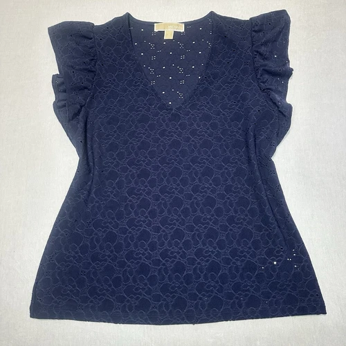 Maglia Michael Kors donna taglia small blu manica con volant occhielli