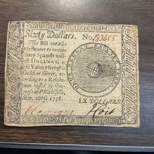 CC- 86 September 26th , 1778 CONTINENTAL Colonial Currency $60 Note Excellent