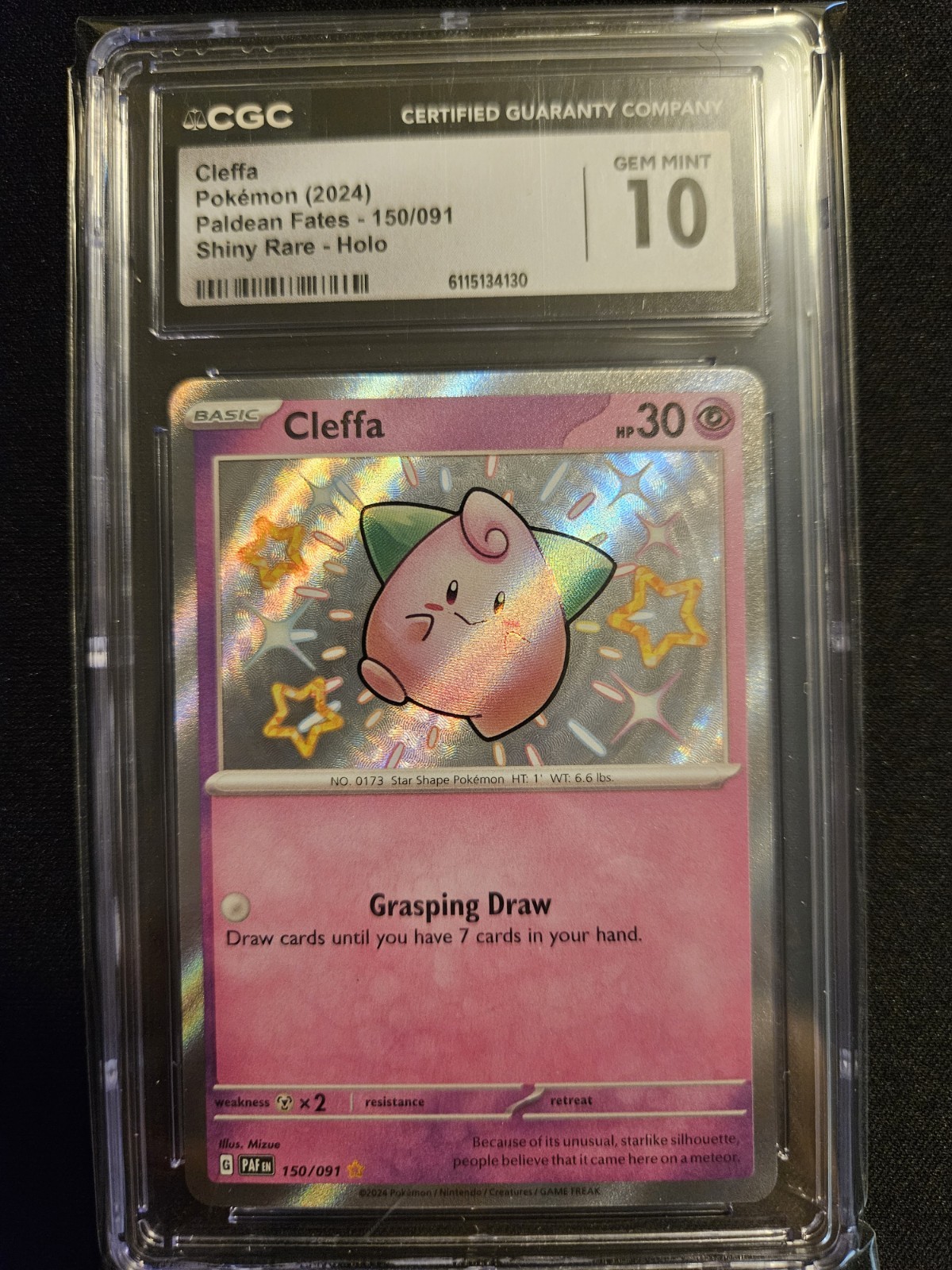 Cleffa SV: Paldean Fates 150/091 Shiny Rare Holo CGC 10 English Pokémon TCG 2024