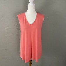 Eileen Fisher Tunic Top Size S Coral Orange Sleeveless Stretchy USA Made Tank