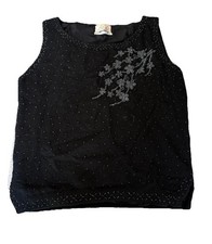 Vintage 1940s/50s Hand Beaded Angora Lambswool Black Sweater Fully Lined Japan