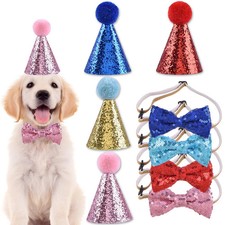 Cat Dog Bow Tie Hat Decoration 2Pcs/Set Baby Birthday Party Prop Accessory Glitt