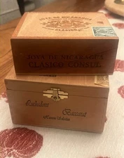 Set of 2 Empty Wooden Cigar Boxes Joya de Nicaragua and Luchadores Baccarat