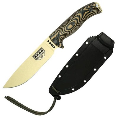 ESEE 6PDT-005 Knife, Desert Tan Blade, Coyote/Black G-10 3D Handle, Black Sheath