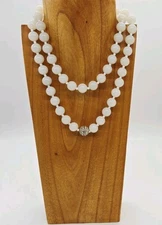 Necklace Milky White Beaded Pave Crystal necklace Knotted Over the Head Vintage