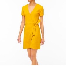 J Crew Womens Mustard Textured Knit Wrap Knee Length Dress Size Large