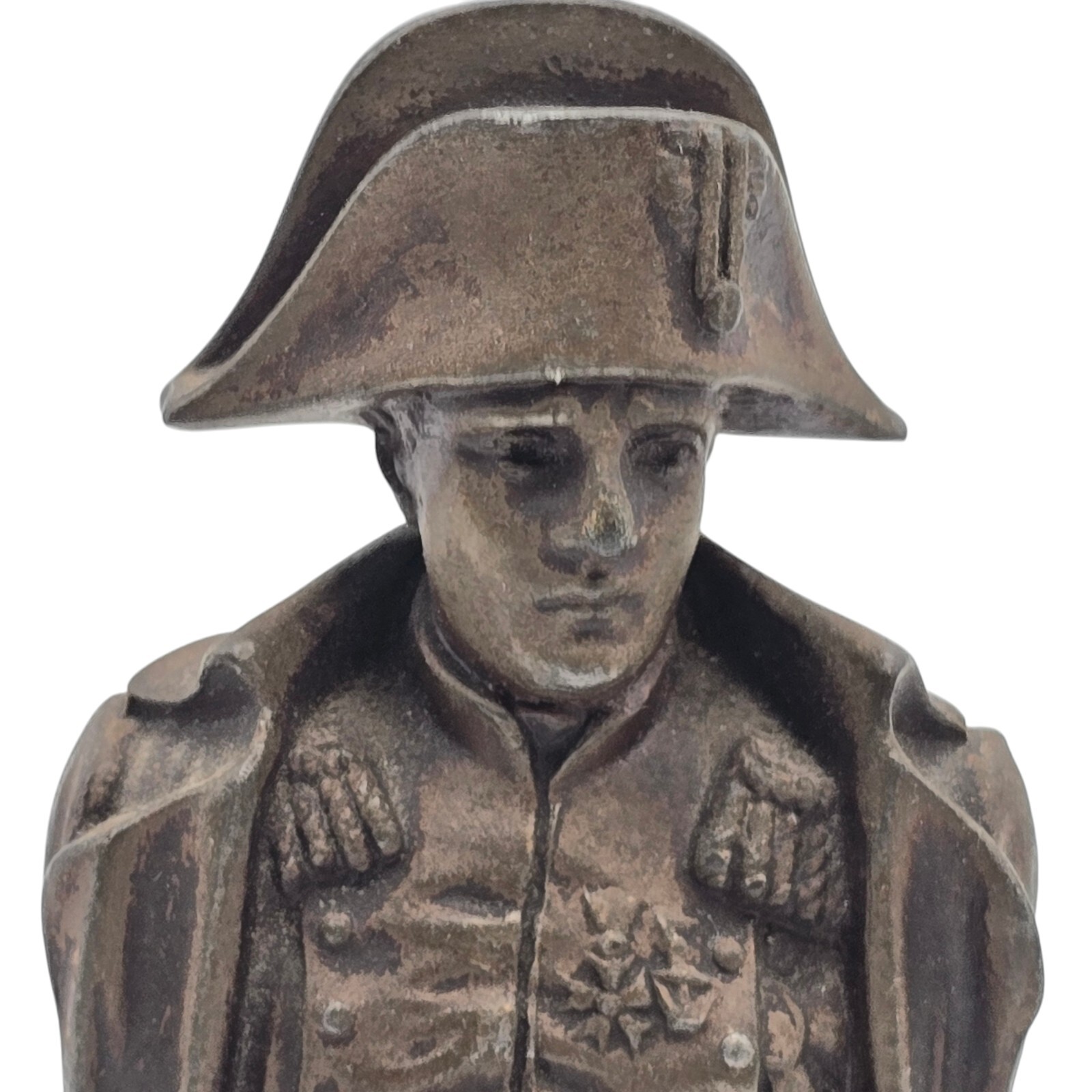 19th C Bronze Bust France Emperor Napoleon Bonaparte Waterloo War 4" Tall