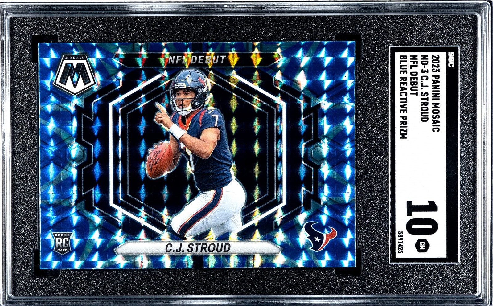 CJ Stroud 2023 Mosaic #ND3 NFL Debut Blue Reactive Prizm Rookie SGC 10 Gem Mint!