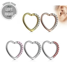 Heart Gem Stud Hoop Cartilage Helix Daith Rook Tragus Snug Ear Rings Piercing