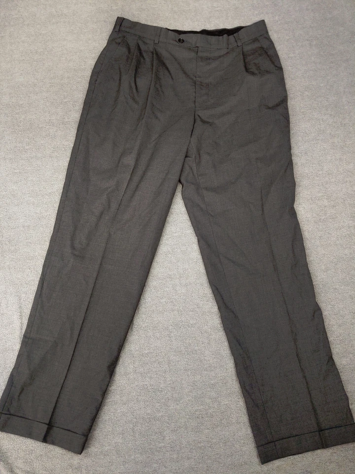 Lote de 2 Pantalones de Vestir Lands End Calce Tradicional Para Hombre 34x32 Gris Largos 100% Lana Foto 4 de 4