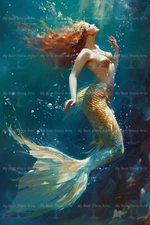 MERMAID FINE ART PRINT, Wall Decor Sea Siren Poster, Magical Ocean Artwork