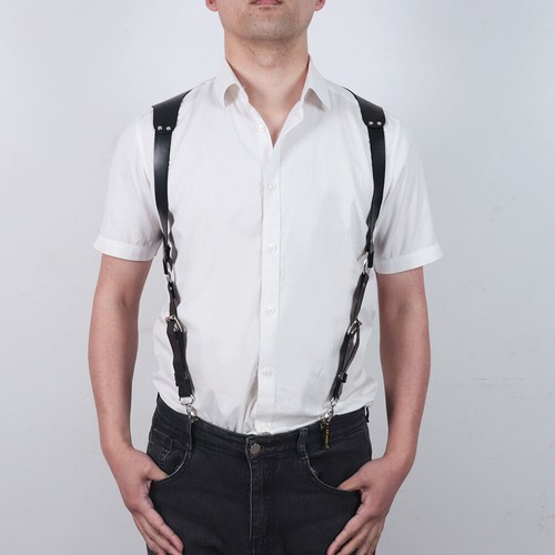 Faux Leather Suspenders Braces Shoulder Strap Belt Adjustable Harness for Men - Bild 11 von 26