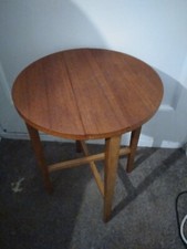 Vintage Retro Mid Century Paul Hundevad Drop Leaf Round Teak Wine Coffee Table