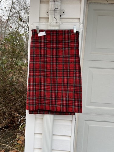 NWT Talbots Pretty Red Black Green Plaid Tiny Black Sequins Lined Skirt 20W - Picture 5 of 5
