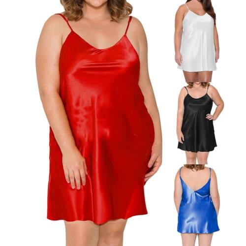 Plus Size Women Silk Satin Slip Dress Lingerie Pajamas Ladies Nightie Nightdress Thumbnail Picture