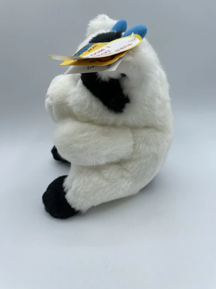 Etiquetas de peluche de vaca Prestige Toy Corp 1990 Moo Moos nuevo sonido cuernos azules sentados Foto 4 de 4