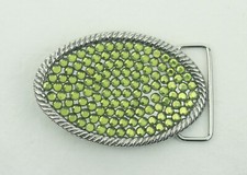 Vintage Metal Bling Yellow Gem Rhinestone Hippy Boho Hipster Oval Belt Buckle