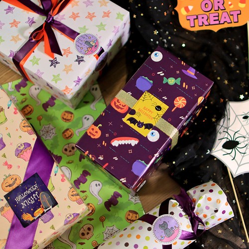 Halloween Pumpkin Ghost Web Gift Wrapping Paper Sheet Gifts Packaging Supplies - Picture 12 of 29