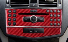 Central Console 2007-2010 2pcs Red Carbon Fiber CD Switch Panel For Benz C-Class