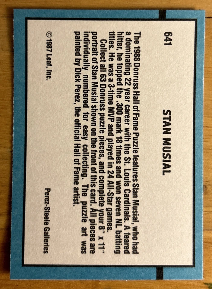 1988 Donruss Stan музыкальный зал славы бриллиант король головоломка карта 641 кардиналов O/C - Изображение 2 из 2