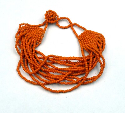 Bracelet Vintage Argenté Avec Perles Oranges - Année 1941, Parfait état, Bijou Fantaisie Femme