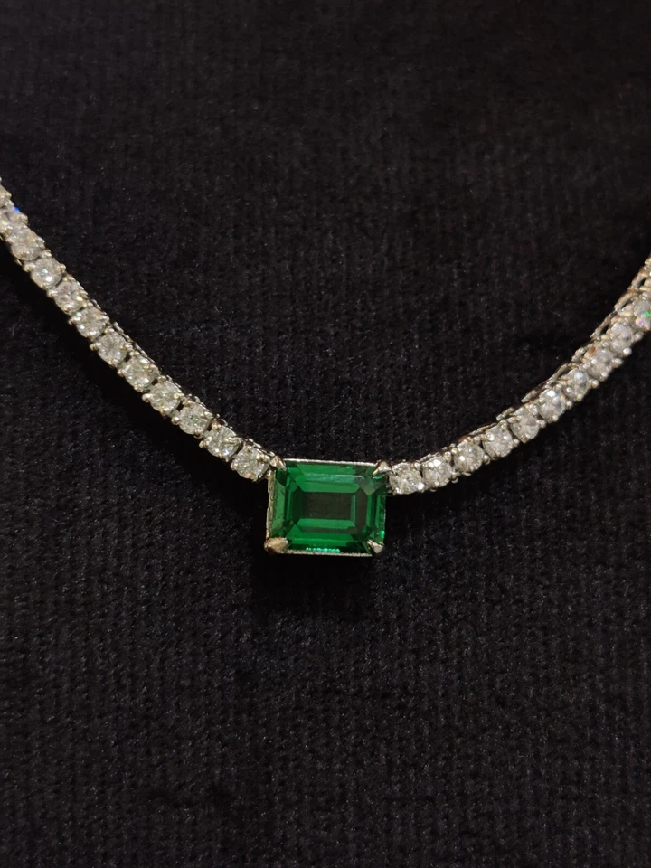 Simulierte Smaragd-Und Diamant-Tennis-Choker-Halskette 14K Weißgold Beschichtet - Bild 4 von 4