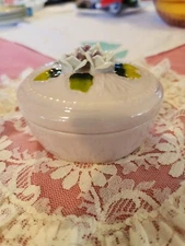Vintage Fine Porcelain Flambro Jewelry/Trinket Lilac Floral Box/Container/Dish