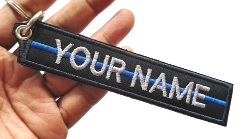 THIN BLUE RED LINE CUSTOM NAME EMBROIDERED TAG KEYCHAIN FIREIGHTER POLICE - Picture 5 of 8