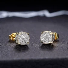 Exquisite Micro Pave Iced 14K Gold Plated Cubic Zirconia Men Women Stud Earrings