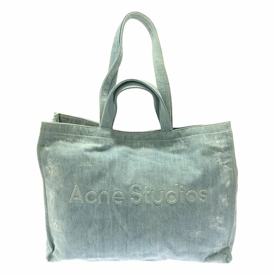 Acne Studios 2 way distressed logo denim tote bag indigo