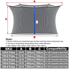 12-15ft Trampoline Safety Net Outdoor Enclosure Netting Replacement Part 4-8Pole